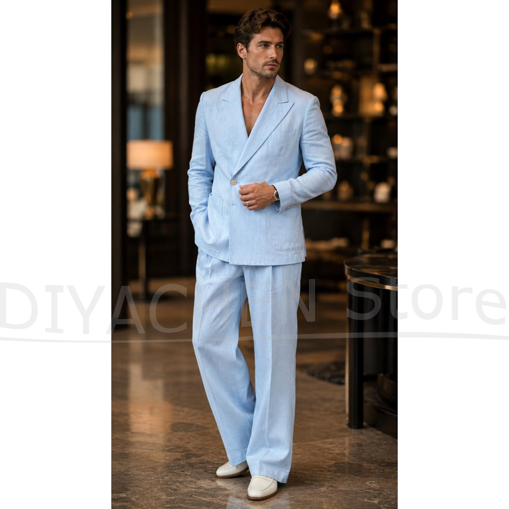 Men Formal Wear Fashion - Traje de Lino de Dos Piezas